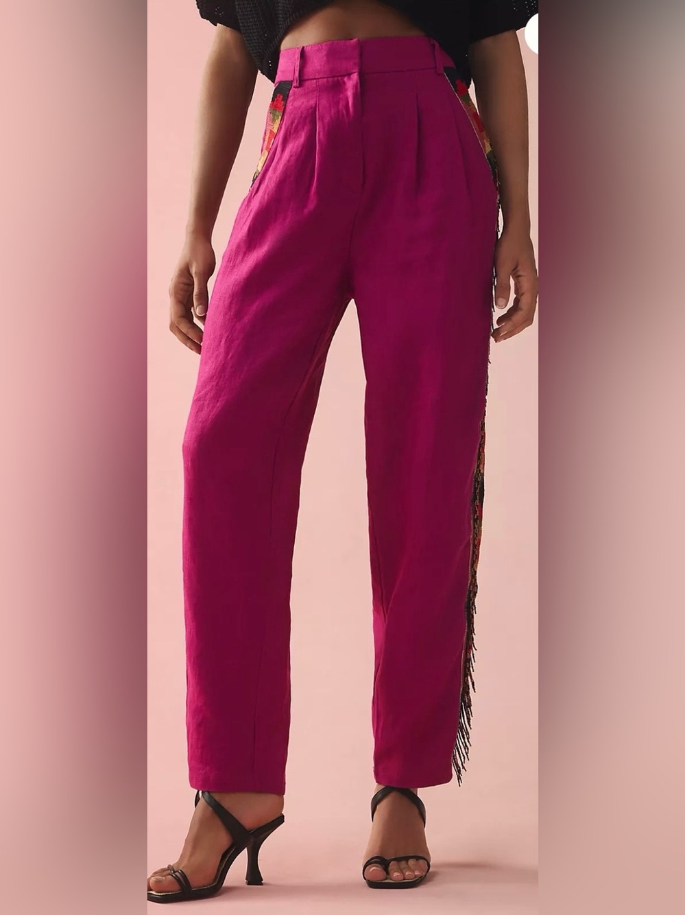 Farm Rio Pink Linen Carrot Pants L
